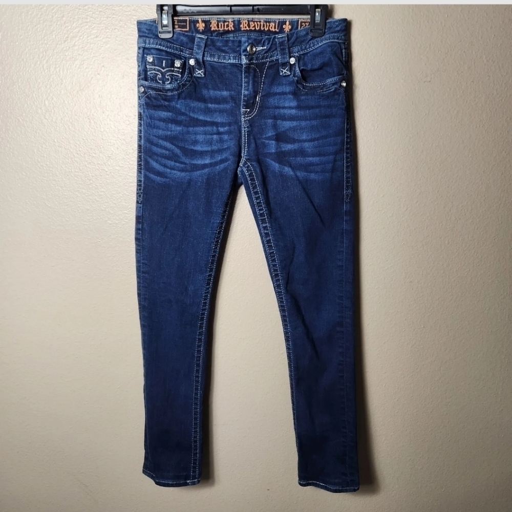 Rock Revival Jessica Curvy Midrise Thick Stitch Flap Pocket Skinny Jeans-Size 27